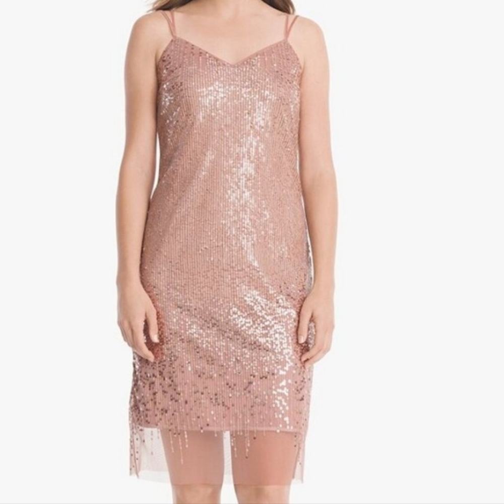 White House Black Market Women's Rose Gold Sequin Shift Dress, Size S.
